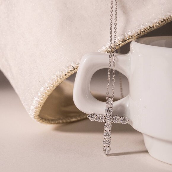 NWT Angelica Cross Necklace // Sterling Silver + 1ct Diamond - Picture 3 of 7